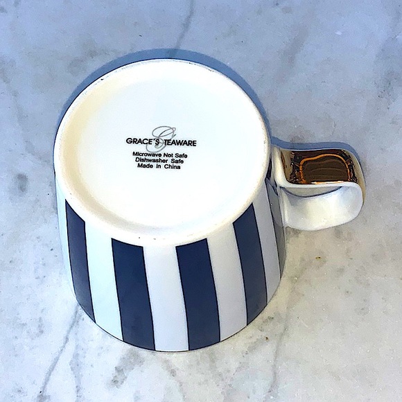 GRACES TEAWARE BLUE WHITE STRIPE COFFEE MUG CUP NEW PORCELAIN - Picture 6 of 7
